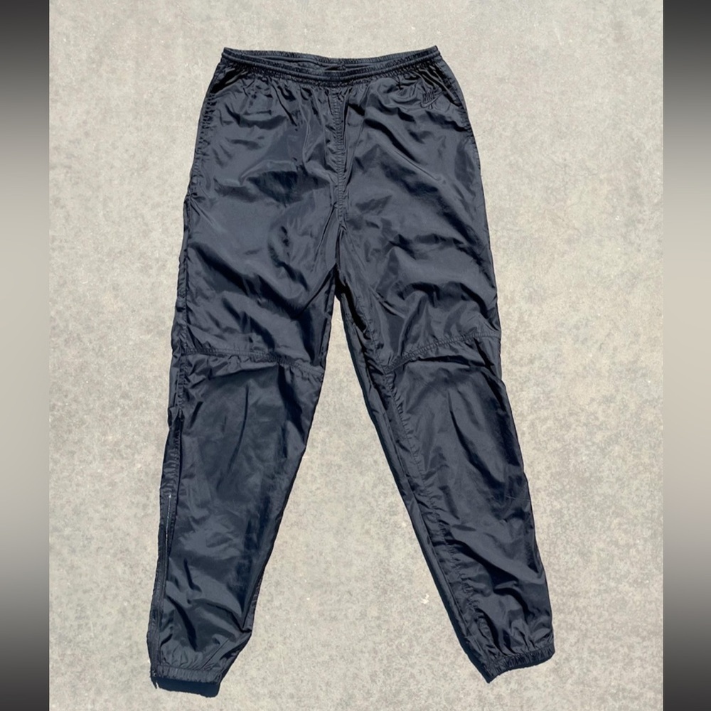Vtg 90s Nike White Tag Unlined Windbreaker Pants M Blk Ankle Zip Y2K Gorpcore